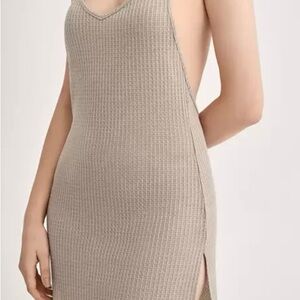 Textured Tan Knit Tank Top Dress